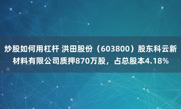炒股如何用杠杆 洪田股份（603800）股东科云新材料有限公司质押870万股，占总股本4.18%